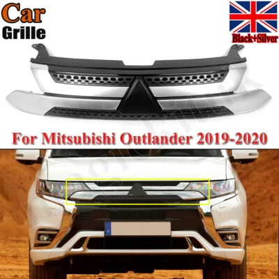 MAGICKIT FRONT BUMPER UPPER SILVER+BLACK GRILLE GRILL FOR MITSUBISHI OUTLANDER 2019-2020