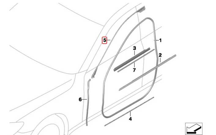 Резиновое уплотнение передней левой двери для BMW F01 F02 740i 750i 740Li 750Li - Изображение 3 из 3