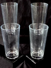 CRATE & BARREL 6" Iced Tea Beverage Cooler Glass RINGS Pattern - Set Of 4
