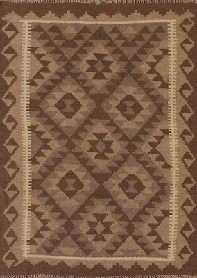 Southwestern 4x5 Reversible Kilim Kelim Rug Flat-woven Wool Brown Carpet