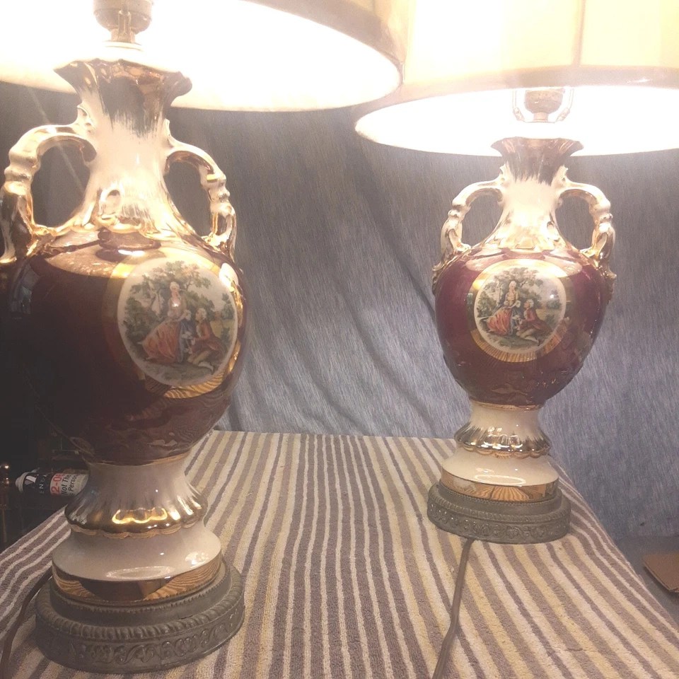 LÁMPARAS DE CORTEJO VINTAGE REGENCY GEORGE MARTHA WASHINGTON ACENTO/PANTALLA ORO 24K Foto 2 de 4