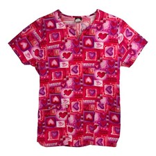 Cherokee Size S Scrub Top Heart Pattern Tie Back Pockets Medical Nurse