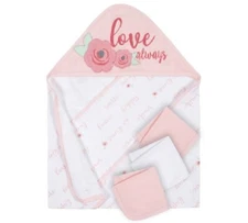 Gerber Baby Girl 4-Piece "Love Always" Hooded Terry Bath Towel and washcloth Set