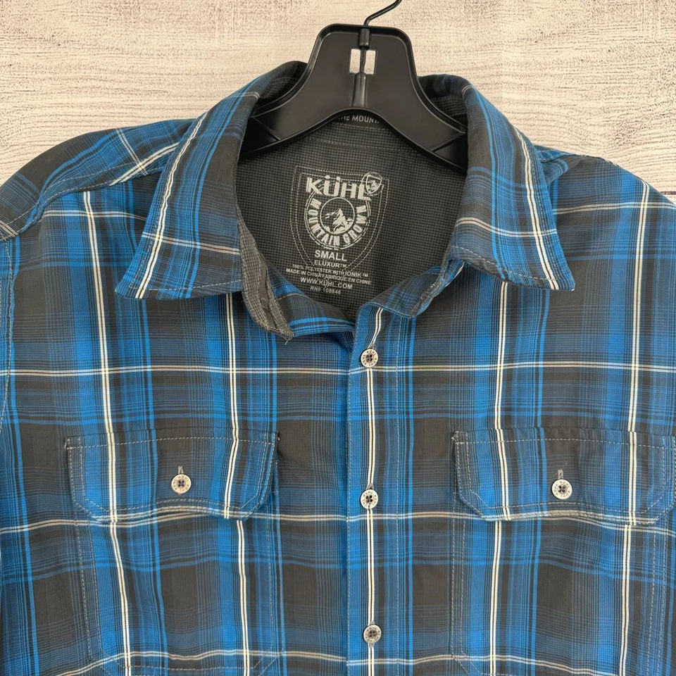 Рубашка Kuhl мужская маленькая синяя клетчатая на пуговицах уличная приключенческая повседневная одежда - Изображение 2 из 4
