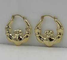 375 9ct REAL Gold 20mm Claddagh Creole Earring Small Hinged Solid 9K Hoop New