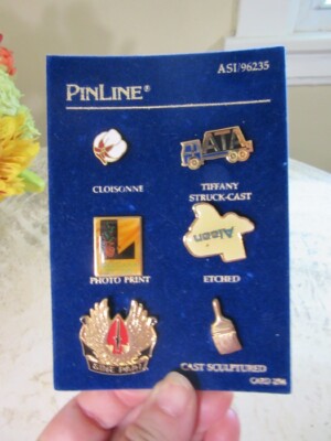 Pin-Line vintage salesman sample card, enamel hat pins