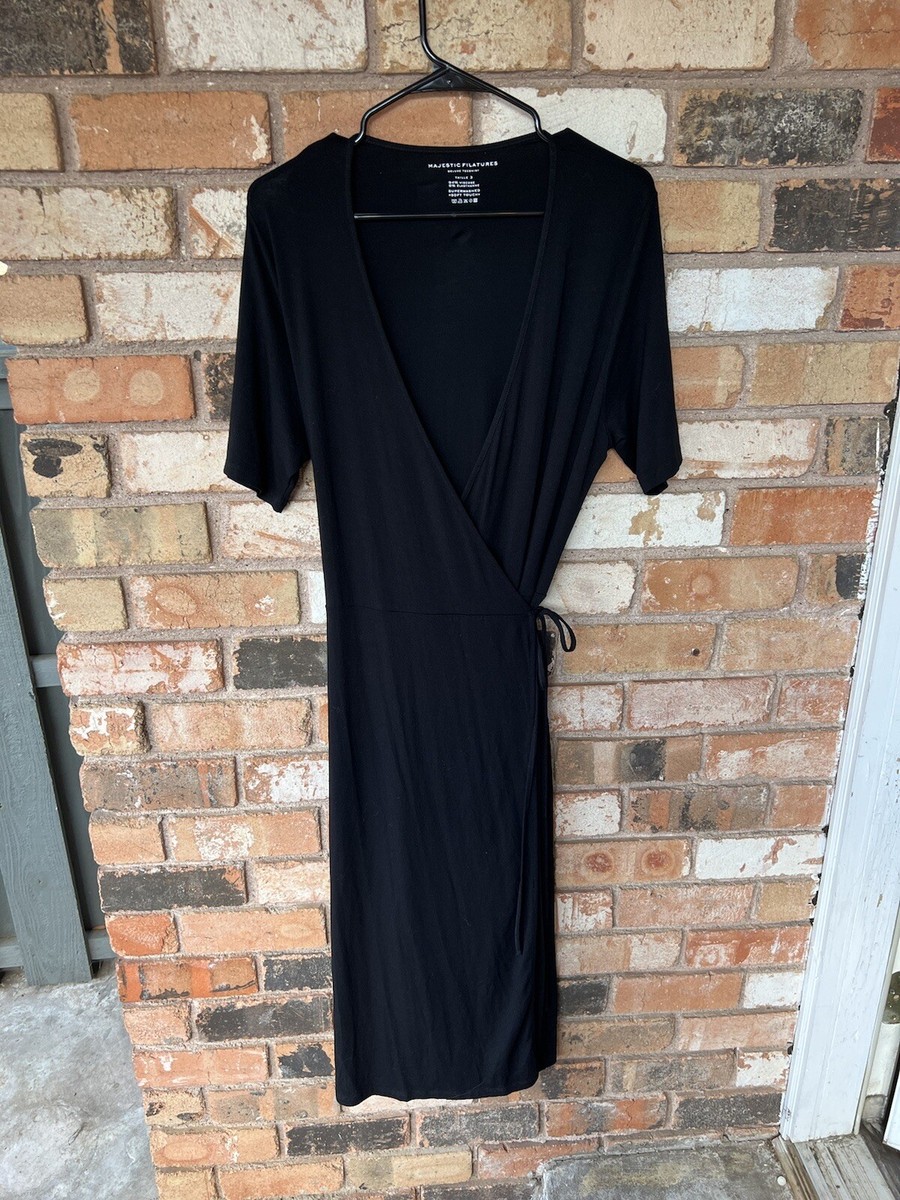 majestic filatures deluxe tricot【size S】 Majestic Filatures Size L Black Deluxe Tee Shirt Wrap Dress