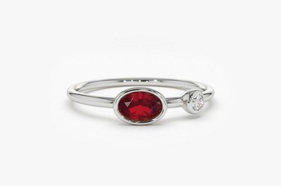 0.4ct Lab-Created Engagement Ring Ruby Two Stone Minimalist WhiteGold Plated
