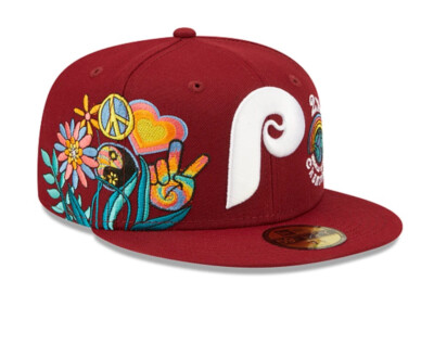 Philadelphia Phillies New Era Red 2x Champions Groovy Hippie 59FIFTY HAT Cap Sz8