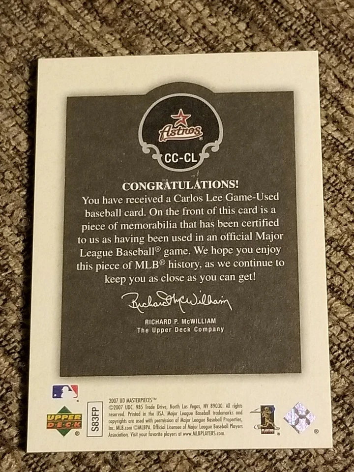 2007 Upper Deck Masterpieces Captured On Canvas Carlos Lee CC-CL - Image 2 of 2