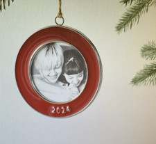  Pottery Barn 2024 RED Round Circle Enamel Frame Christmas Ornament NWT/NIB