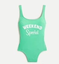 New J Crew Edie Parker Weekend Special Graphic Light Green Swimsuit Sz 4