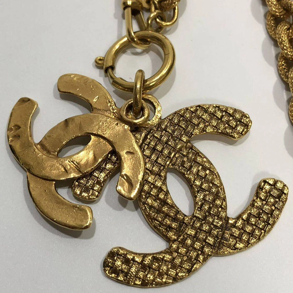 Collana CHANEL Doppio Logo CC Charm Maglia Vintage 35" Tono Oro 29 Autentica con Scatola