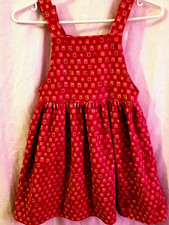 Vintage Girls Dress Red Floral Corduroy Jumper 6X 6T EUC 100 Cotton