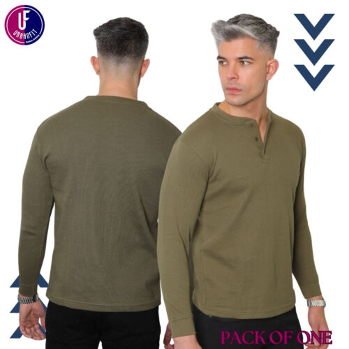 Mens Henley Long Sleeve Thermal T-Shirt Top Grandad Neck waffle net top (2208-A) - Picture 22 of 24