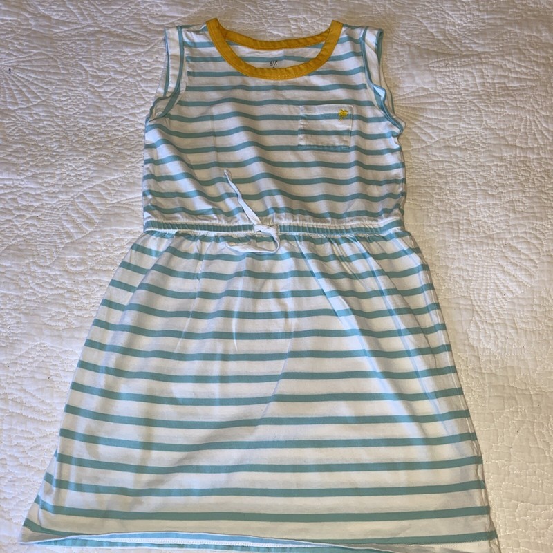 Gap Kids Girls Multicolored Stripe Dress Size M Teal , White And Yellow