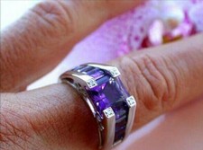 6ct Simulated Purple Amethyst Cocktail Engagement Ring 14k White Gold Plated