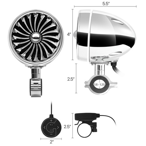 Waterproof Bluetooth Motorcycle Stereo LED Speakers Audio System Harley Chrome - Picture 5 of 9