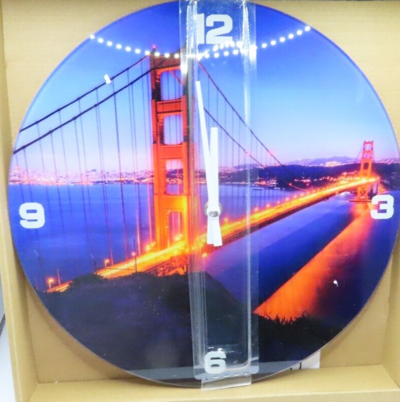 Golden Gate Bridge Round Wall Clock Glass Arabic Numerals 30 CM Gift