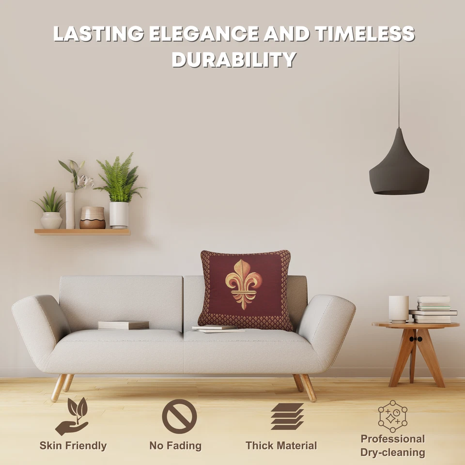 Throw Pillow Cover - Framed Fleur de Lys Red - Tapestry Cushion 19x19 in New - Image 3 of 4