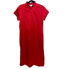 Josie By Natori Nightgown Womens Medium Oriental Asian Inspired Red Satin Navy