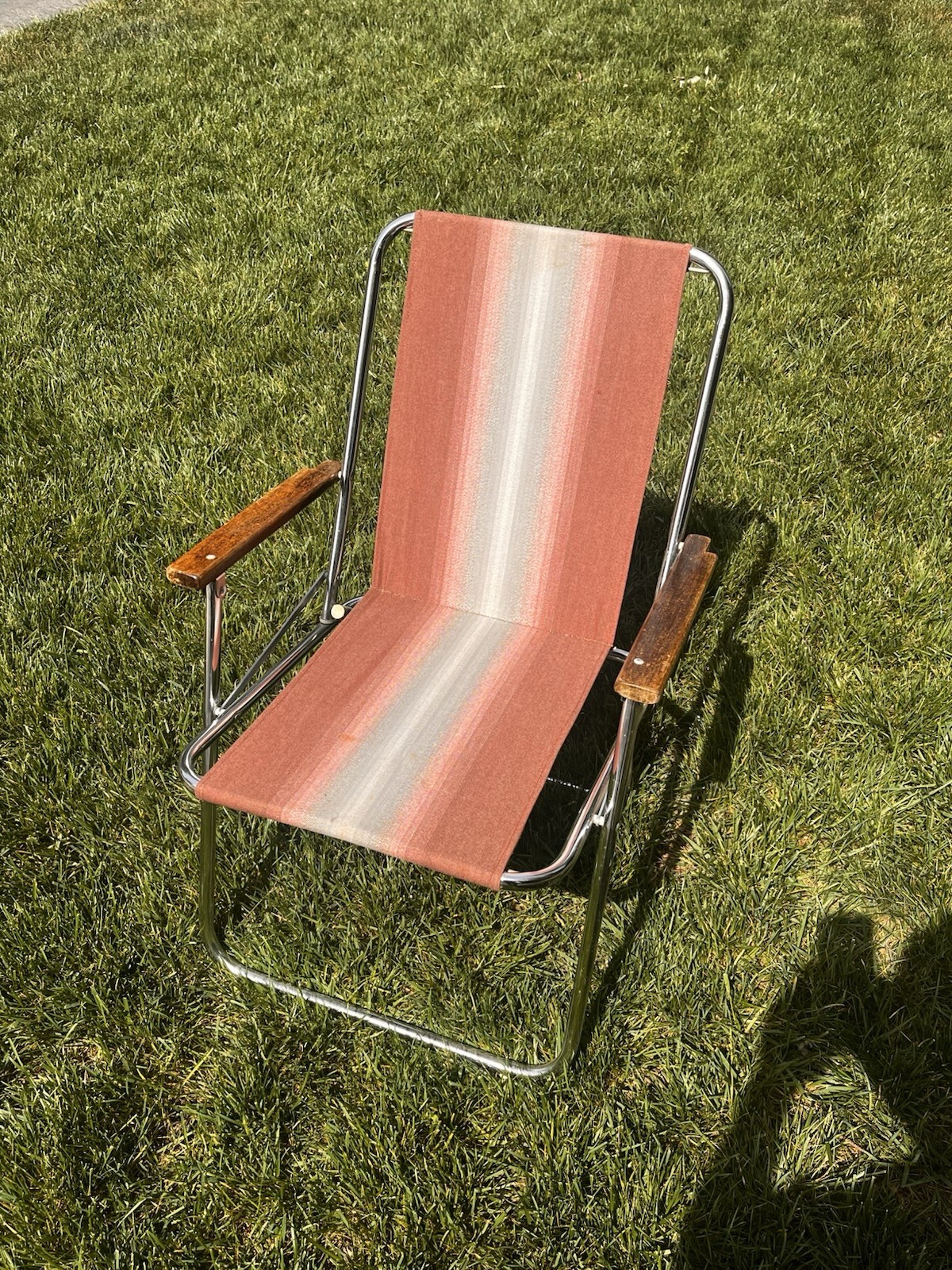 Vintage Zip Dee Rose Striped Airstream Camping RV Folding Lawn Chair Nice!