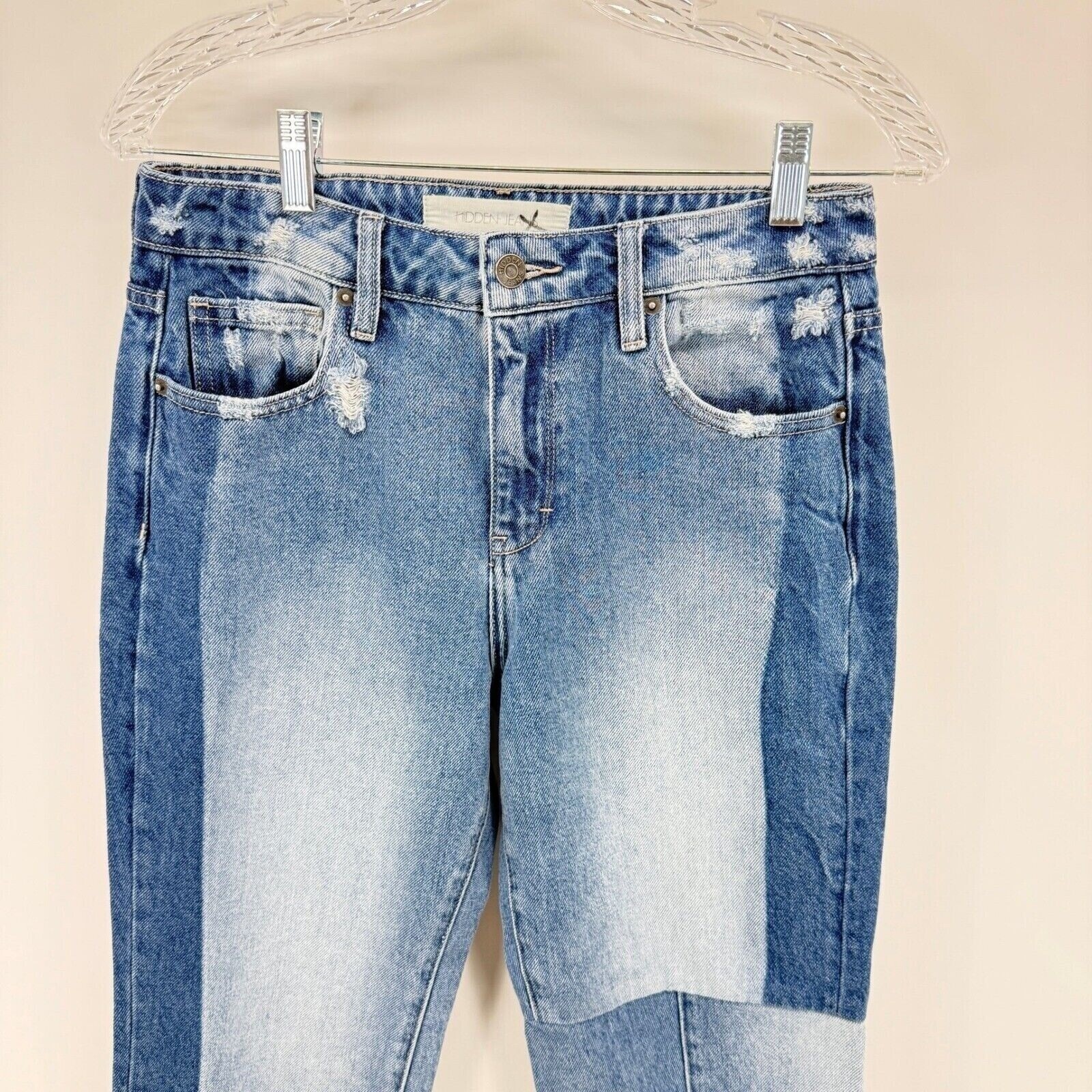 Hidden Jeans Distressed Patchwork Crop Denim Raw … - image 3