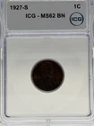 1927 S Small Cents Lincoln, Wheat Ears Reverse ICG MS-62 Brown