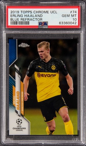 ERLING HAALAND Rookie Card 2019-20 Topps Chrome UCL Blue Refractor PSA 10 (X/150