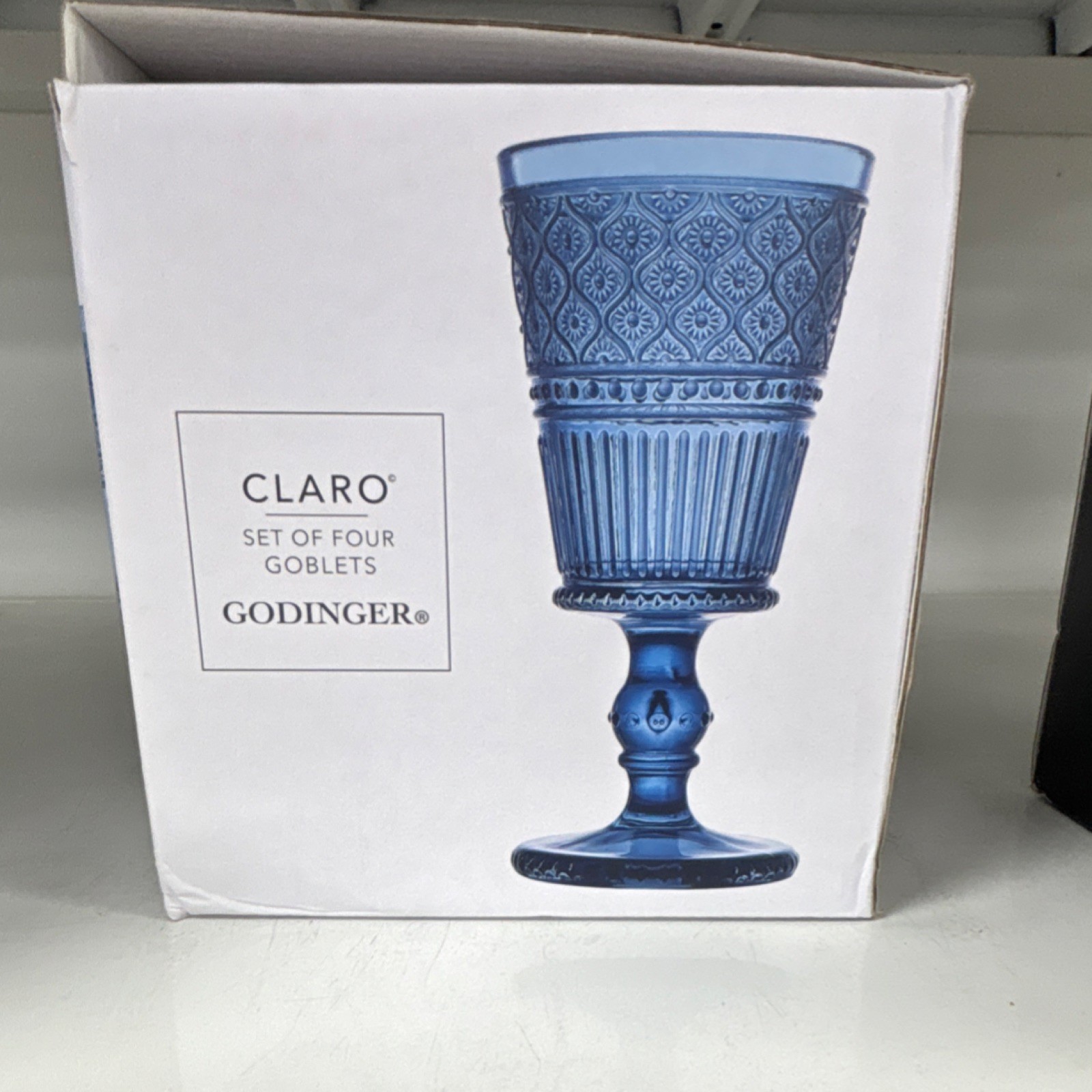 Godinger Claro Blue Glass Goblets Set of 4 9oz Dishwasher Safe Glossy