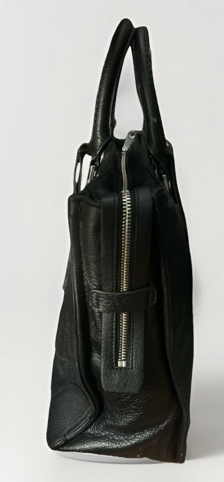 Rebecca Minkoff Regan Satchel Bag Large Black Pebbled Leather Silver Tote - Image 2 of 4