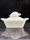 Vintage Flaccus Turtle Rectangular Shaped Milk Glass Lidded Dish AS IS Some Chip