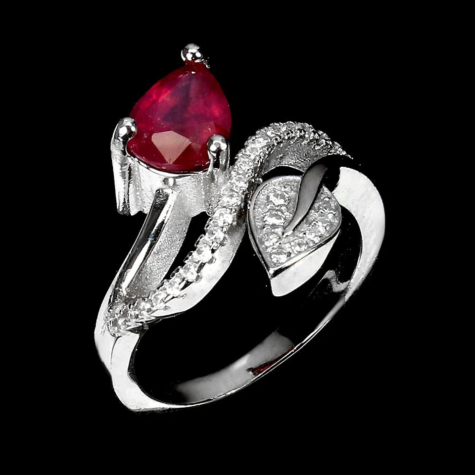 925 Sterling Silver Ring with Pear-Shaped Ruby (8x6mm) Simulated Zirconia... - Image 2 of 4