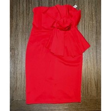 New York & Company Red Strapless Rosette Peplum Sheath Dress Womens XL NWT