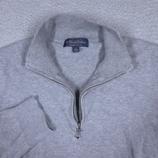 Brooks Brothers 1/4 Zip Sweater Mens Large Gray Supima Cotton Mock Neck Pullover