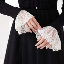 Lace fake cuffs womens lace thin pleated fake cuffs ruffled wristband decorative