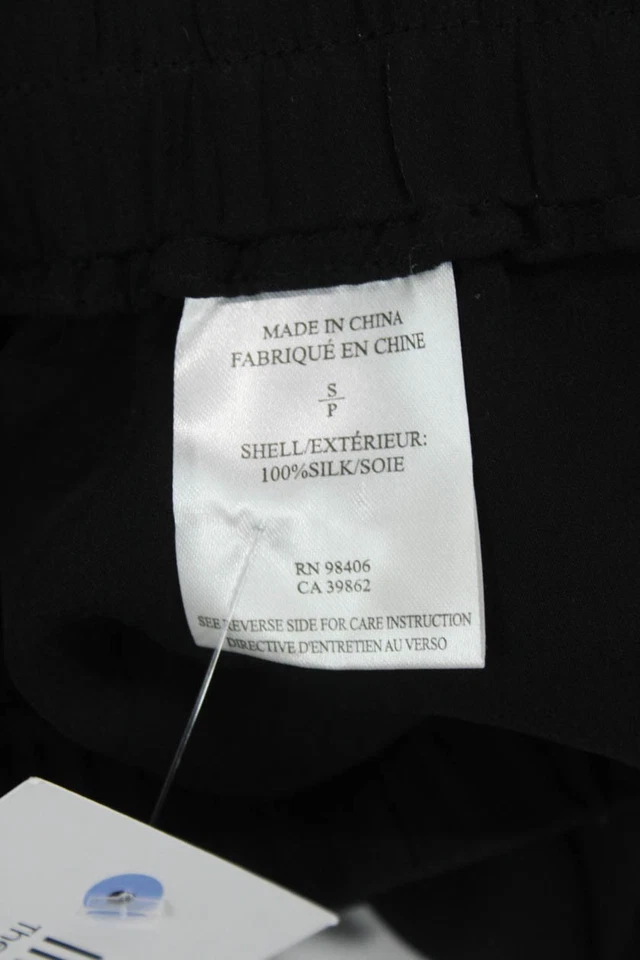 Pantalones ajustados Theory para mujer de seda de tiro alto Korene negro azabache talla pequeña Foto 4 de 4