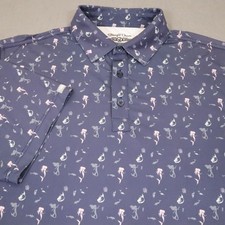 Straight Down Polo Shirt Men Large Blue Geometric Mermaid Ocean Golf Performance