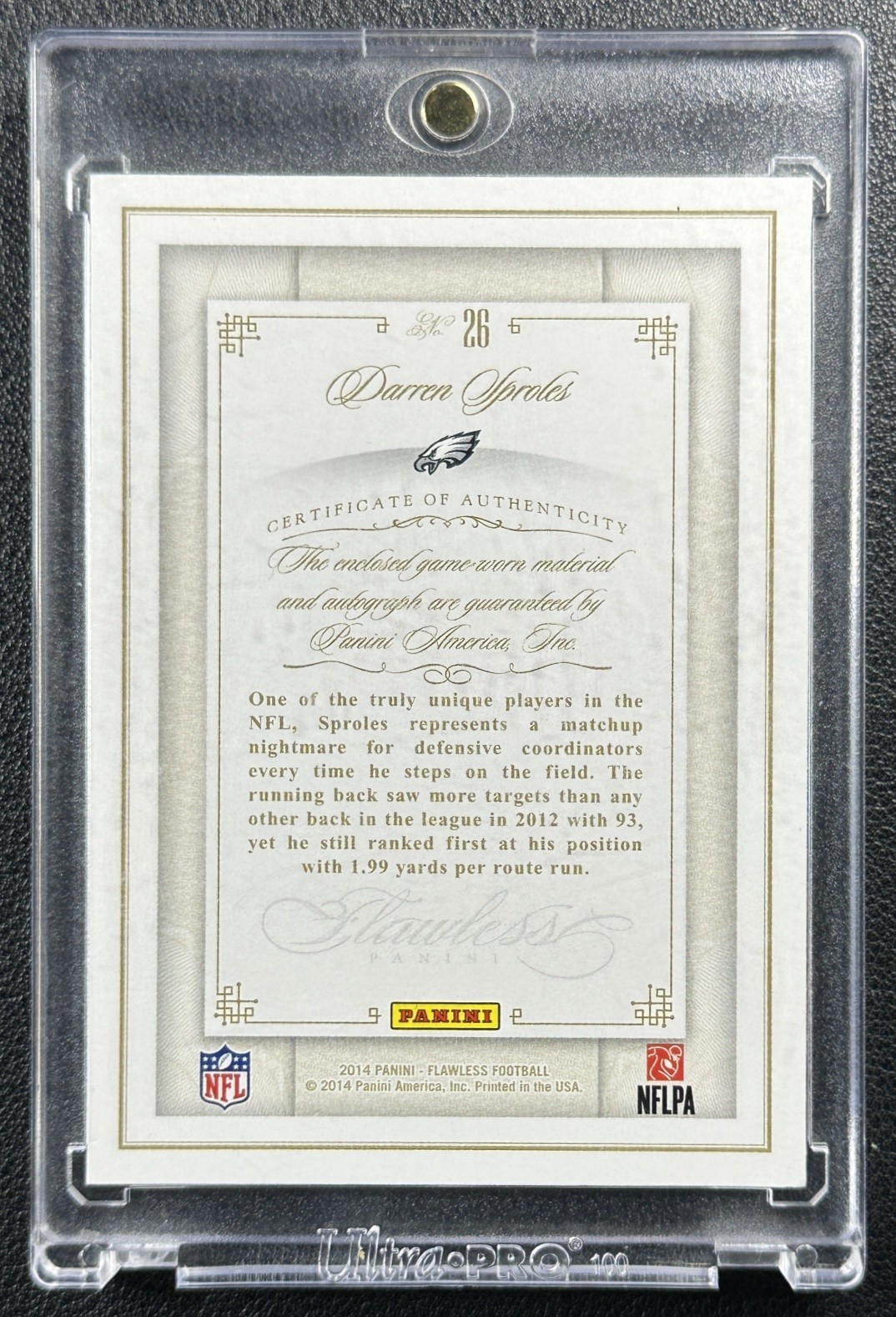DARREN SPROLES 2014 PANINI FLAWLESS #26 GAME-WORN PATCH AUTO RUBY 1/15 EAGLES view 2