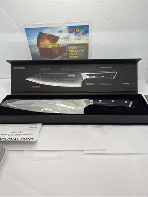 Enowo Damascus Chef Knife 8 Inch with Clad Dimple,Razor Sharp Kitchen Carving