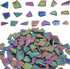 Youway Style Iridescent Glass Mosaic Tiles for Crafts Bulk,200g 200g, Black 