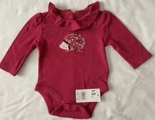 Girls Bodysuit 1-3 Months, NEW Mothercare, Dark Pink Forest Friends Hedgehog 