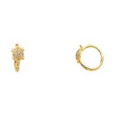 14k Yellow Gold Cute Studded Turtle Huggie Hoop Huggie Animal Ocean Earrings