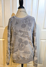 Disney Mickey Mouse Women's Gray Pullover Fleece Crewneck Graphic XL