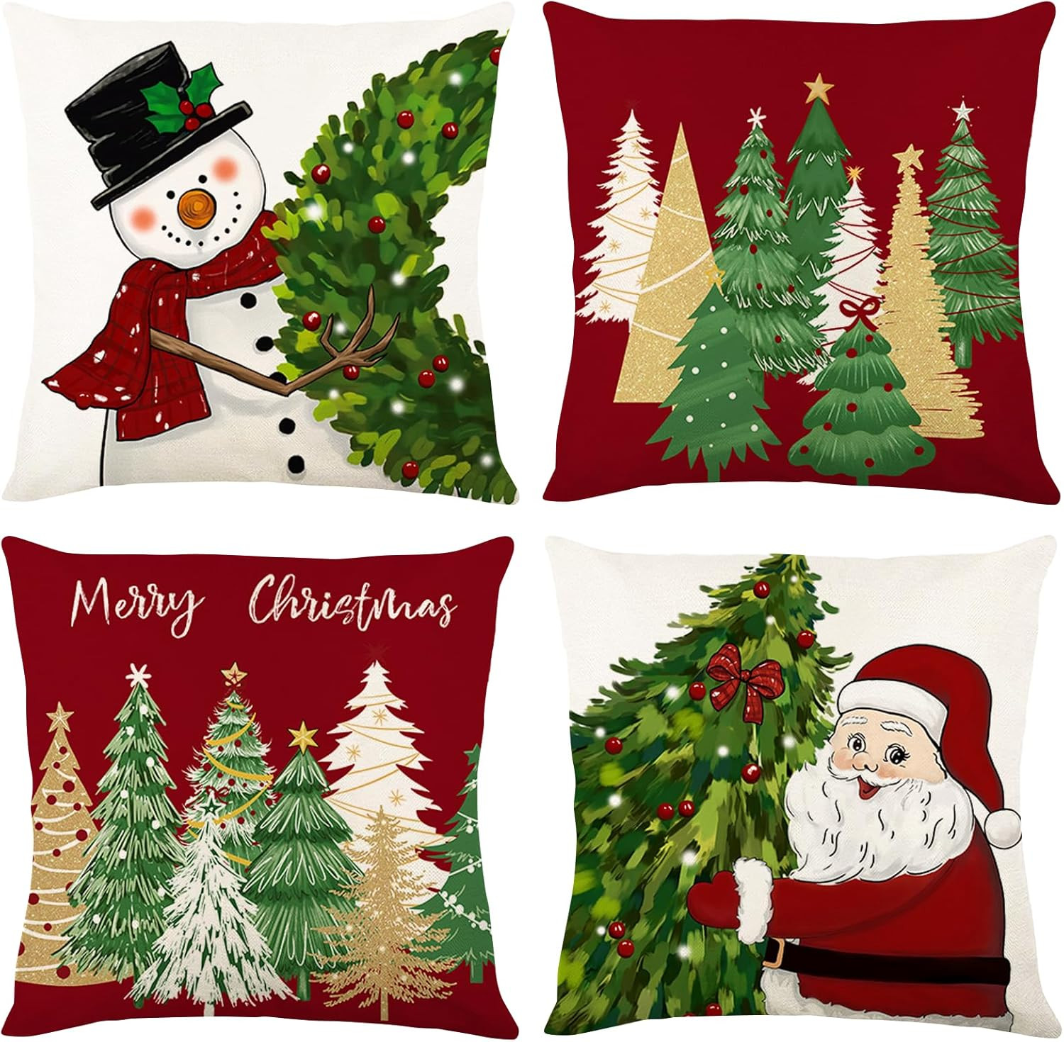 Festive Red Christmas Pillow Covers 18x18 Inch (Set of 4)  