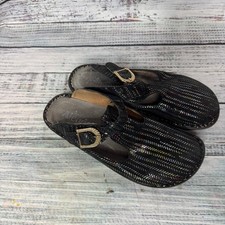 Alegria Leather Slip On Shoes Black Multi Pattern Comfort Clog Mary Jane 7