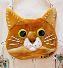 Handcrafted Fused Glass Whimsical Ginger Cat (Green eyes) Wind Chime