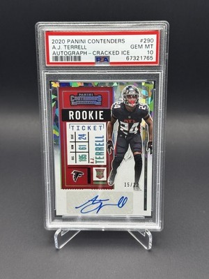 Panini Contenders 2020 A.J. Terrell Falcons #290 Cracked Ice /22 Auto PSA10