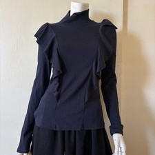 Veronica Beard Jeans Freida Turtleneck Sweater Womens Medium Blue Ruffle