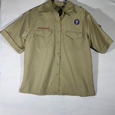 Boy Scouts of America Uniform Shirt Women's Short Sleeve Button Up Khaki Sz L